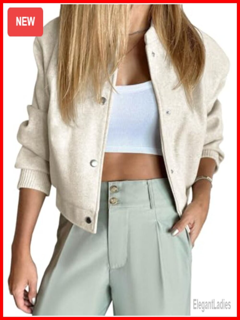 Cropped Varsity Bomber Jacket Casual Winter Outerwear Button Down